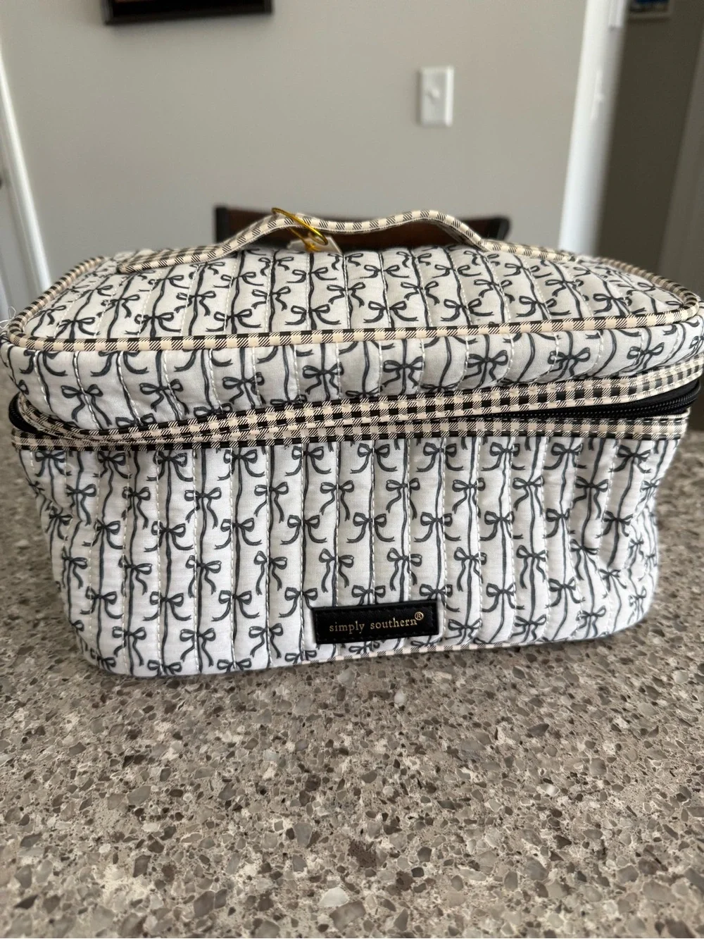 Simply Southern Black Bow Cosmo Quilted Make Up Travel Case, NWT